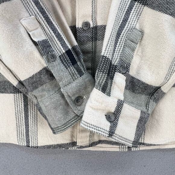 Zara Button Down Top Women's Size 13/14 Beige Plaid Woven Long Sleeve Flannel - Picture 7 of 10